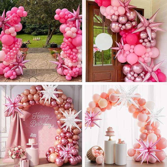 Pink Star Balloons, 22/27 Inch Transparent Star Foil Balloons, Cone Spike - Image 7