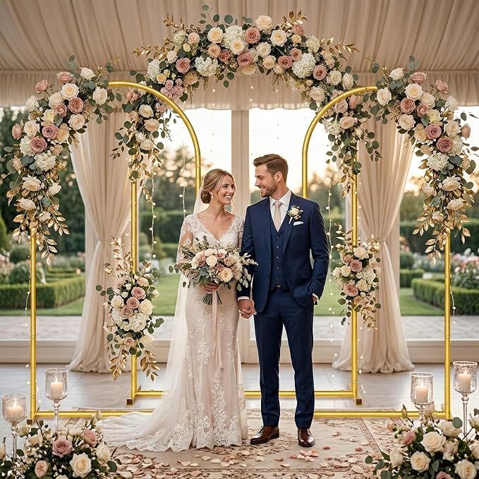 Metal Arch Backdrop Stand Wedding Arch Frame Set of 3 Gold Backdrop Arch Stand - Image 2