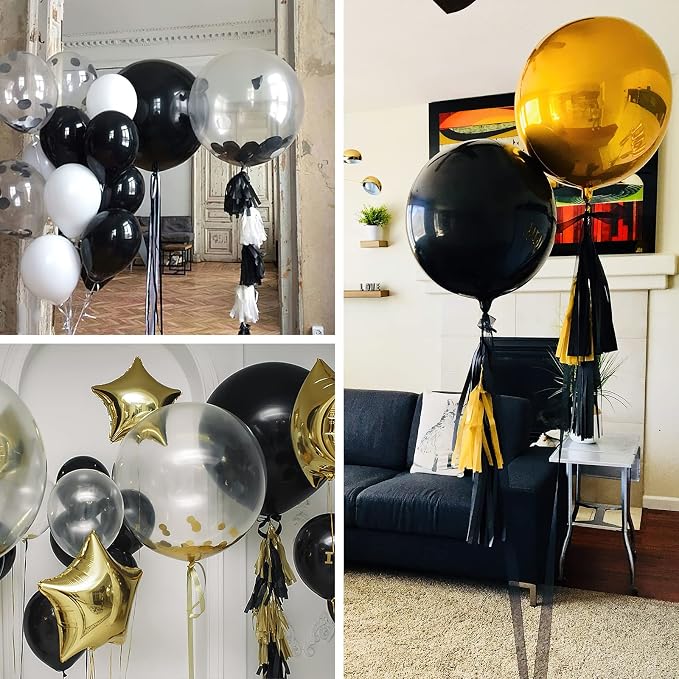 PartyWoo Black Large Round Giant 4D Jumbo Foil Balloons 6pcs 22 Inch | 22 Inch - Image 3