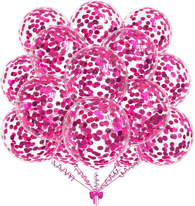 50pcs Hot Pink Foil Confetti Balloons, 12 inch Latex Balloon by KALOR