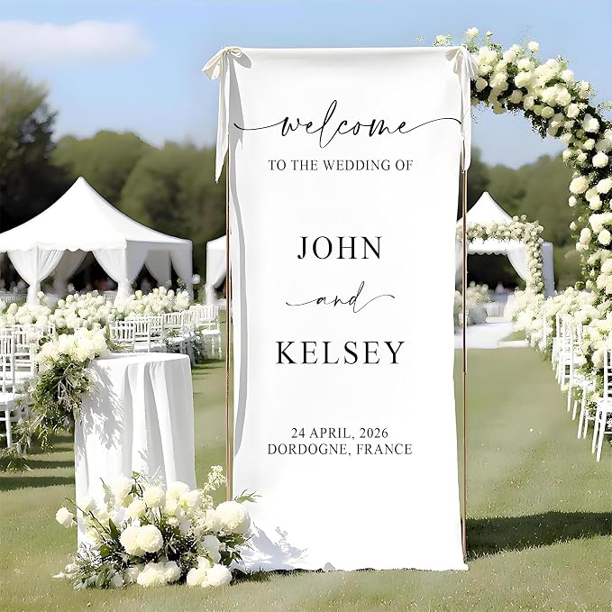 Personalized Fabric Wedding Welcome Sign, Cotton Linen Banner by Unknown