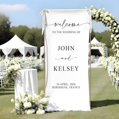 Personalized Fabric Wedding Welcome Sign, Cotton Linen Banner by Unknown