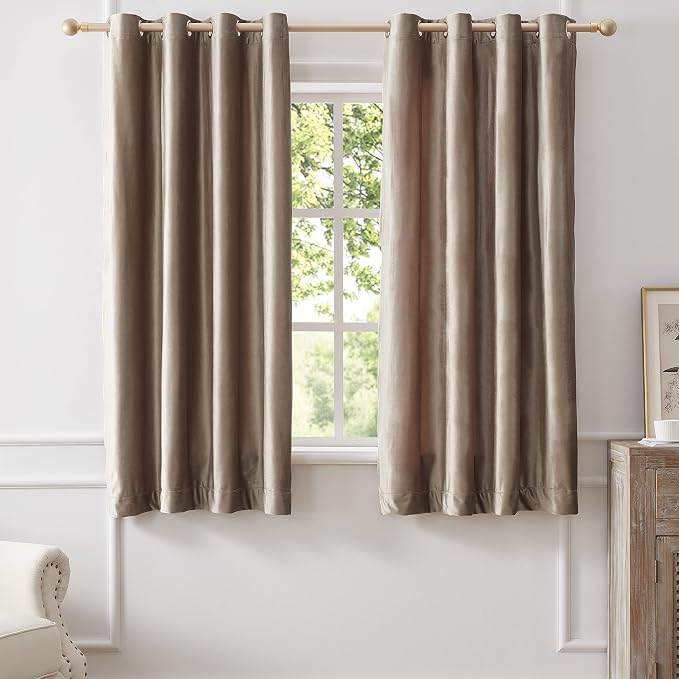 BULBUL Taupe Velvet Blackout Curtains 63 inches by ModernShinyVelvetCurtains