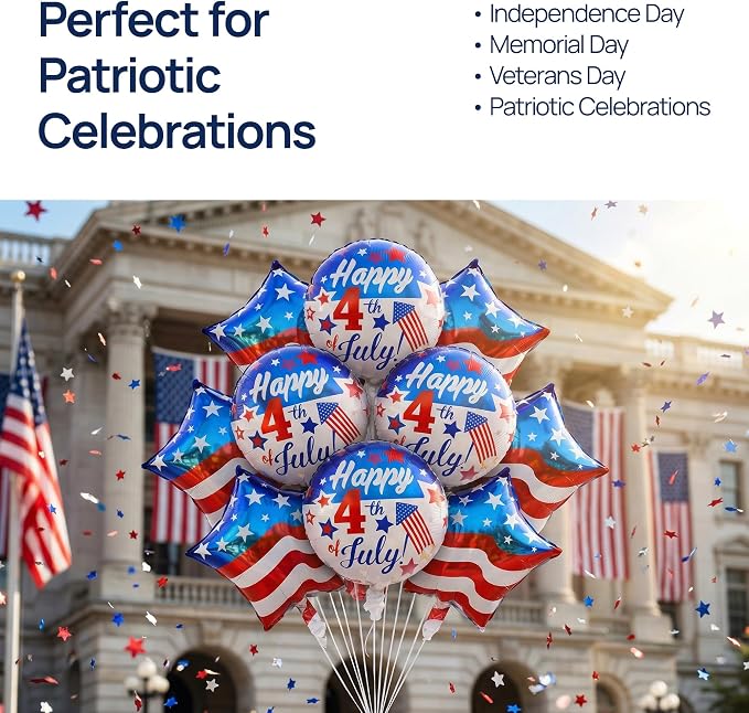 Dream Decor Happy 4th of July Balloons 12 Pack – American Flag Star & Happy 4th - Image 7