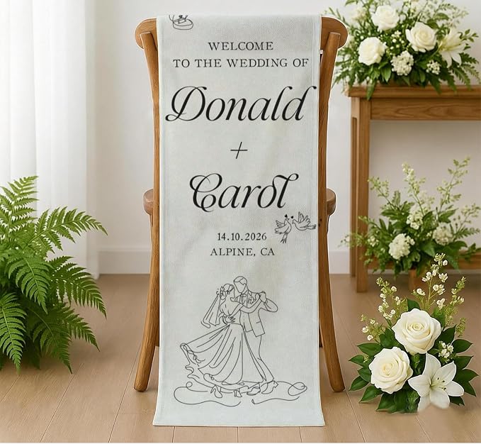 Mapileng Personalized Wedding Cotton Linen Wall Tapestry, Custom Couple Names & - Image 3
