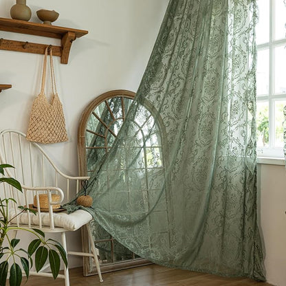 Deeprove Olive Green Sheer Lace Ruffled Curtains 72 Inch Long Pair by Deeprove