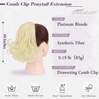 BARSDAR Short Ponytail Extension - 10 Inch Loose Curly Wavy Drawstring Comb Clip Pony Tails Hair Extensions for Women, Synthetic Clip in Ponytails Hairpieces - Platinum Blonde