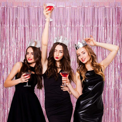 Pink Tinsel Foil Fringe Curtain Backdrop, 3.3 x 8.2 ft Metallic Glitter Curtain - Image 6