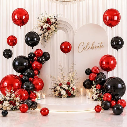 15 Pcs Black and Red Round Foil Balloons, 22/15/10 Inch 4D Ball Balloons Black - Image 4