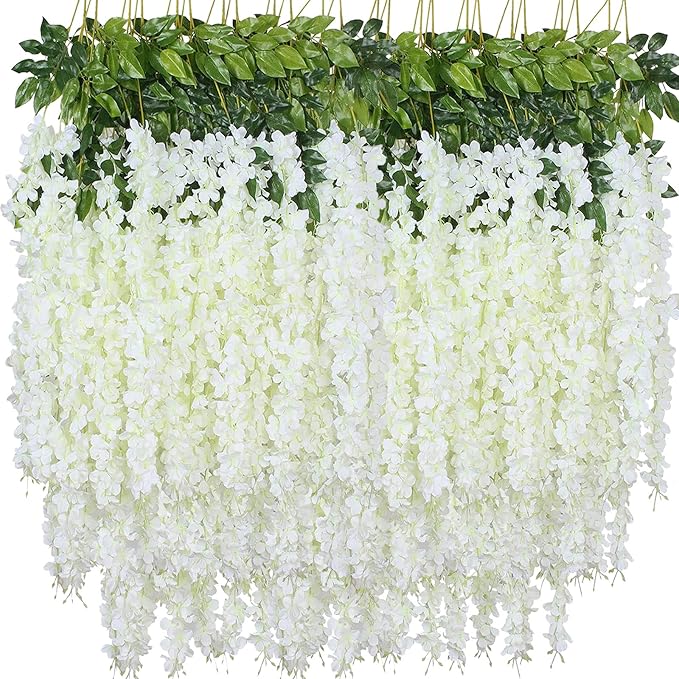 Artificial Wisteria Hanging Flowers Fake Wisteria Flower Garland Silk Vines by WONICE