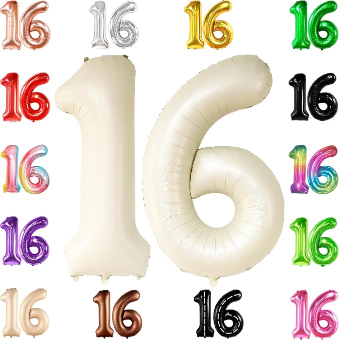KatchOn Cream 16 Balloon Numbers 40 Inch | 16 Birthday Balloons, Sweet 16 by KatchOn