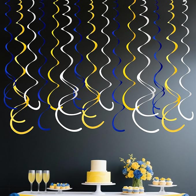 36 Pcs Royal Blue Yellow White Hanging Swirl Decoration Felt Swirl Streamer - Image 6