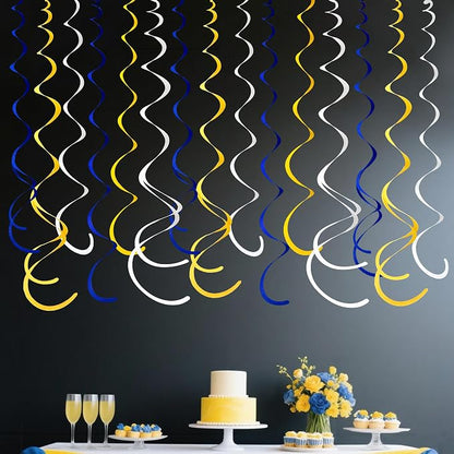 36 Pcs Royal Blue Yellow White Hanging Swirl Decoration Felt Swirl Streamer - Image 6