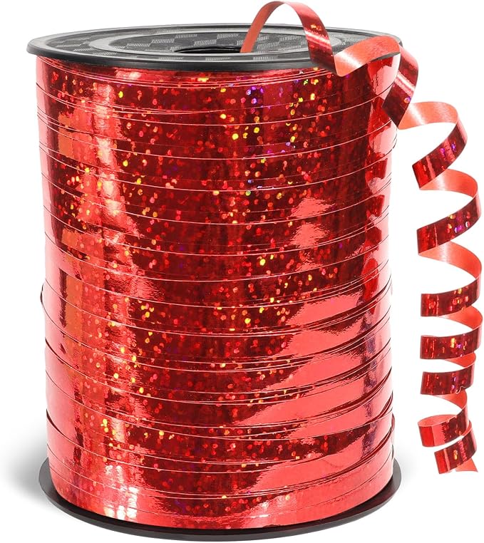 500 Yards Laser Red Curling Ribbon, 1/5 Inch Wide Shining Metallic Ribbons by Unknown