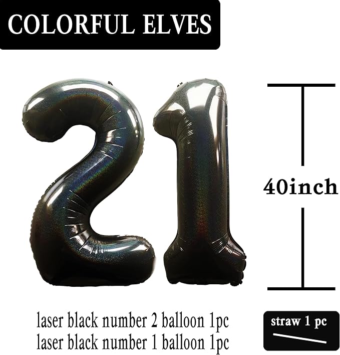 Laser Black Number 21 Balloons 40 Inch Giant Number Black 21 Foil Mylar - Image 2
