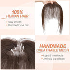 Benehair Clip on Bangs for Women Human Hair, Fake Bangs Human hair, French Bangs Clip in Hair Extensions Hair Pieces with Temples for Daily Wear (Dark Brown)