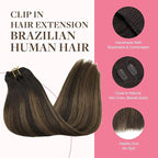 GOO GOO Clip in Hair Extensions Real Human Hair, Remy Human Hair Extensions Clip ins for Women, Natural Human Hair, 20inch 150g 9Pcs, 2/6/2 Balayage Dark Brown to Chestnut Brown