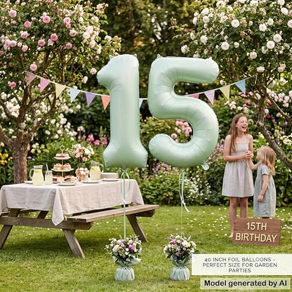 40 Inch Olive Green Number 15 Balloon - Image 6