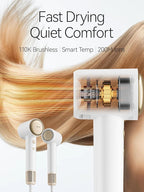 Tideway Hair Dryer, Blow Dryer with Diffuser, Ionic Professional High-Speed 1500W Low-Noise, 110,000 RPM Brushless Motor, Fast Drying, Travel Compact for Women & Men (Gold)
