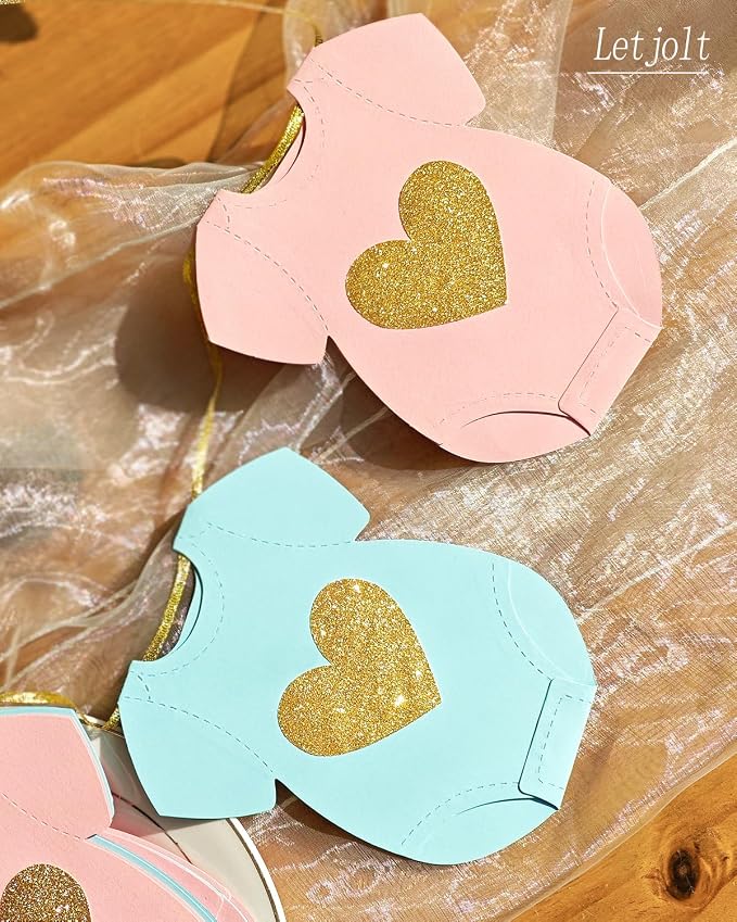 Letjolt Blue Pink Gender Reveal Garland 9 Bodysuit Flags | Pre-strung 9-piece - Image 4