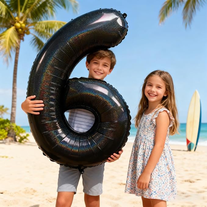 Jonhamwelbor 40 Inch Laser Black Number 6 Balloon Foil Mylar Giant Balloon - Image 5