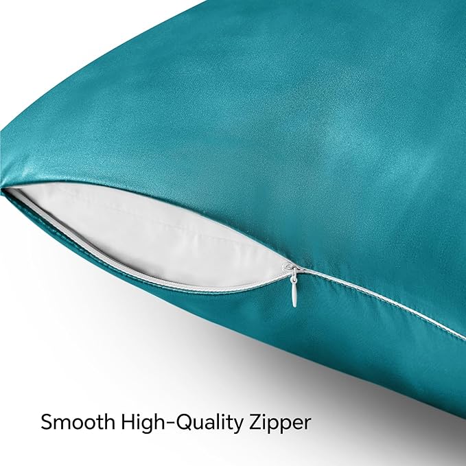 BEDELITE Satin Pillowcase with Zipper, Teal King Size Pillow Cases Set of 2, Super Soft and Cooling Similar to Silk Pillow Cases, Gift for Women Men(20x36 Inches)