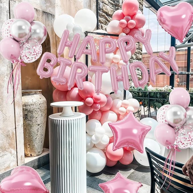 29PC Pastel Pink Happy Birthday Balloons Banner, 16 Inch Aluminum Letter Banner - Image 5