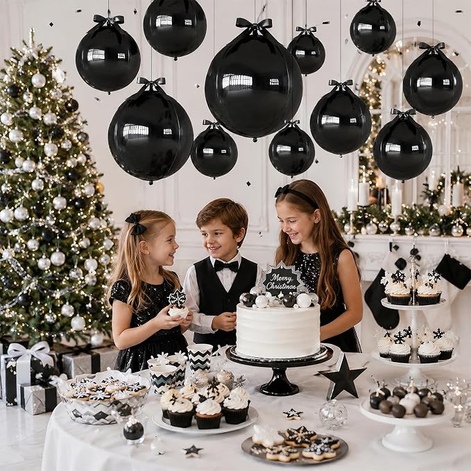 Black Round Foil Balloons with Satin Bows Ribbon - Image 6