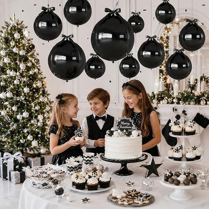 Black Round Foil Balloons with Satin Bows Ribbon - Image 6
