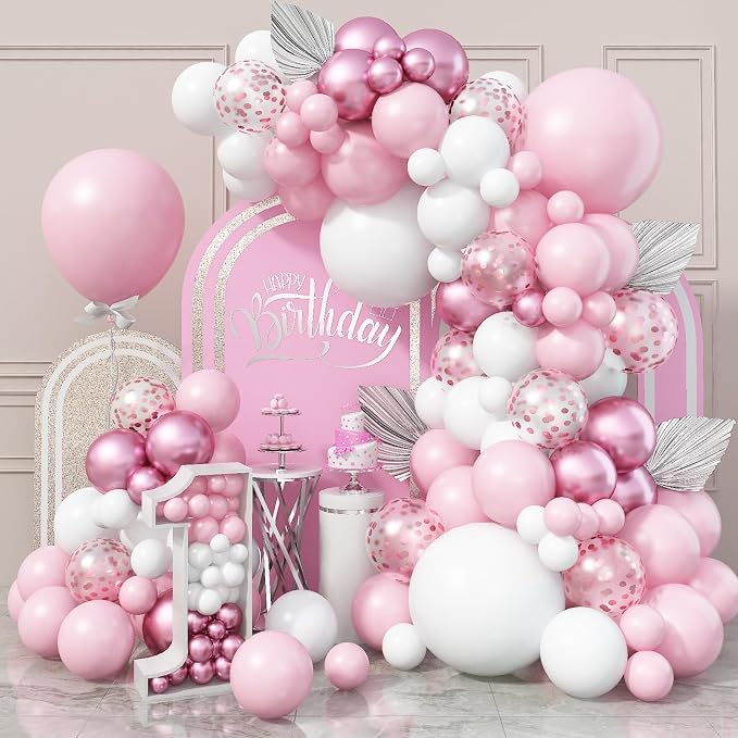 Pink and White Balloon Arch, Light Pink White Party Balloons Pastel Baby Pink by Jobkoo