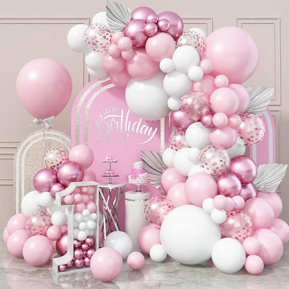 Pink and White Balloon Arch, Light Pink White Party Balloons Pastel Baby Pink by Jobkoo