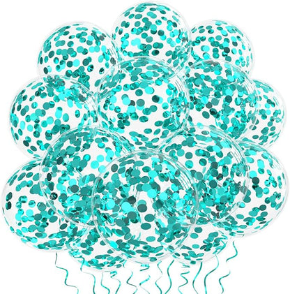 VHUWE Teal Blue Confetti Balloons 25 Pcs, 12 Inch Thickened Clear Latex Balloon by VHUWE