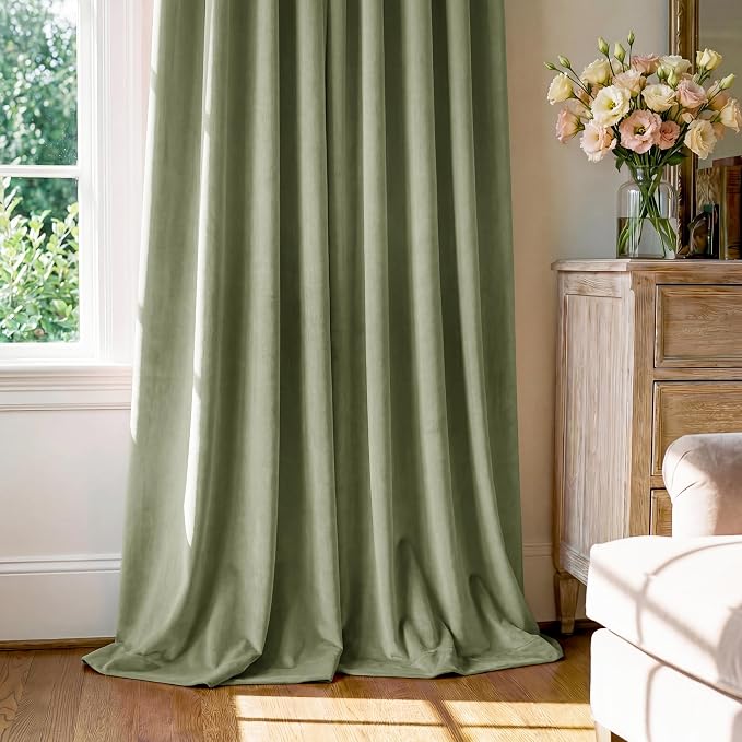 Sage Green Velvet Curtains Farmhouse - Image 7