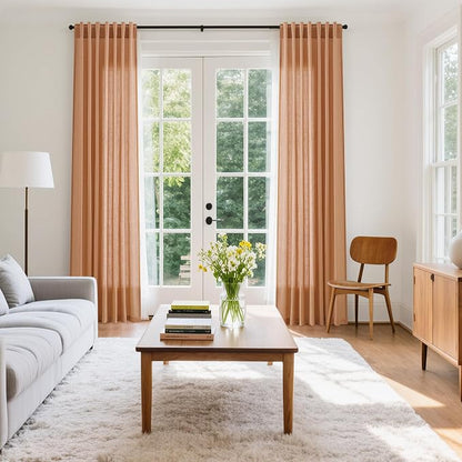 Peach Quartz Linen Curtains 96 Inch Length 2 Panel Set Back Tab Rod Pocket - Image 7