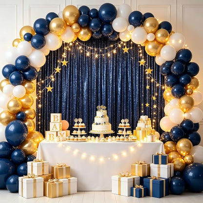 ShinyBeauty Navy Sequin Backdrop Curtains 2 Panels 4x7FT Wedding Party | - Image 3