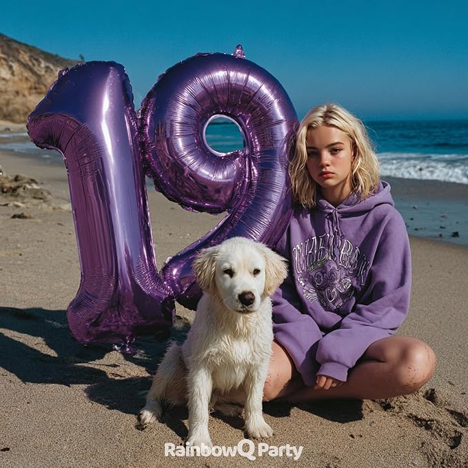 RainbowQ Purple 6 Balloon Number 40 Inch 0-40 Foil Large Balloons | Big Mylar 6 - Image 4