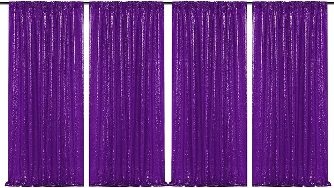 JYFLZQ Purple Sequin Backdrop Curtains 2ft x 8ft 4 Panel Glitter Photo Booth by JYFLZQ