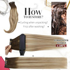 Moresoo Hair Extensions Clip in Human Hair Balayage Double Weft Clip in Hair Extensions Human Hair Ombre Brown to Light Brown with Blonde 7Pieces 120Grams 16inch