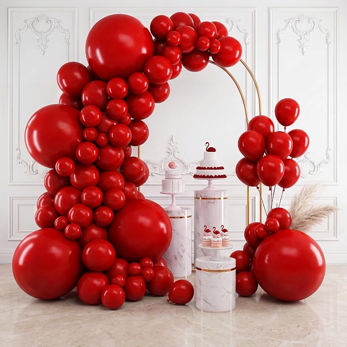 RUBFAC Ruby Red Balloon Arch Kit 154pcs Crimson Balloons Different Sizes | by RUBFAC