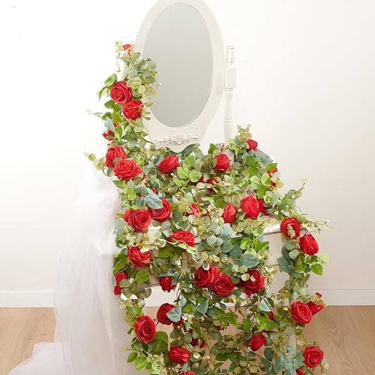 Artificial Flower Garland 2pcs 5.4ft Floral Peony Vine Decor, Hanging Faux by PONKING