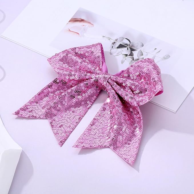 Large Big 7 Inch Glitter Bow Clip Sequin Bling Party Hair Accessories for Women Teens Girls Kids 3 Pcs (HotPink, Light Purple, Pink)