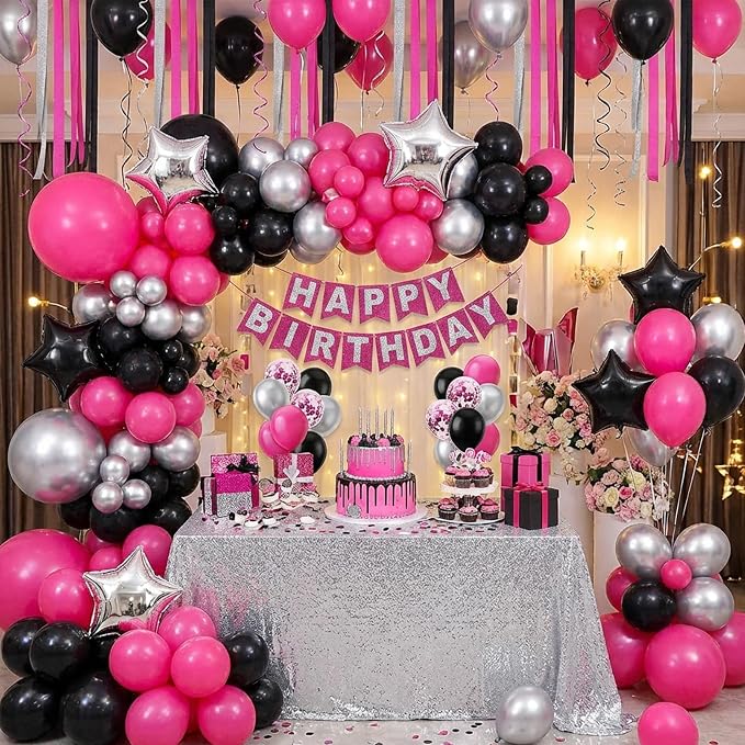 APLANET 150pcs Hot Pink Balloons Different Sizes 18 12 10 5 Inch Latex Magenta - Image 5