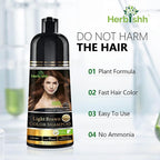 Herbishh 3-In-1 Magic Hair Dye Shampoo for Gray Hair - Light Brown, 500 Ml, Ammonia-Free, Long Lasting, Colors Hair in Minutes,Unisex