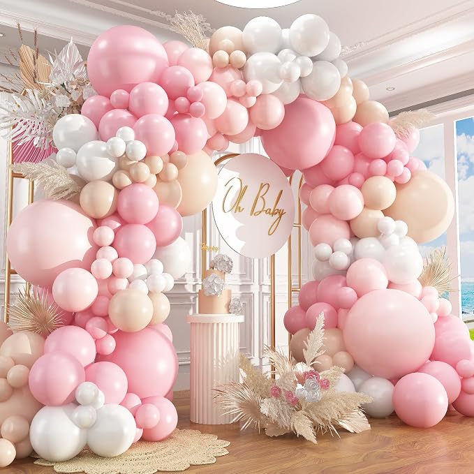 412Pcs Pink Balloon Arch Garland Kit, 18 12 10 5 Inch Pink White Balloon Arch by PAXILE