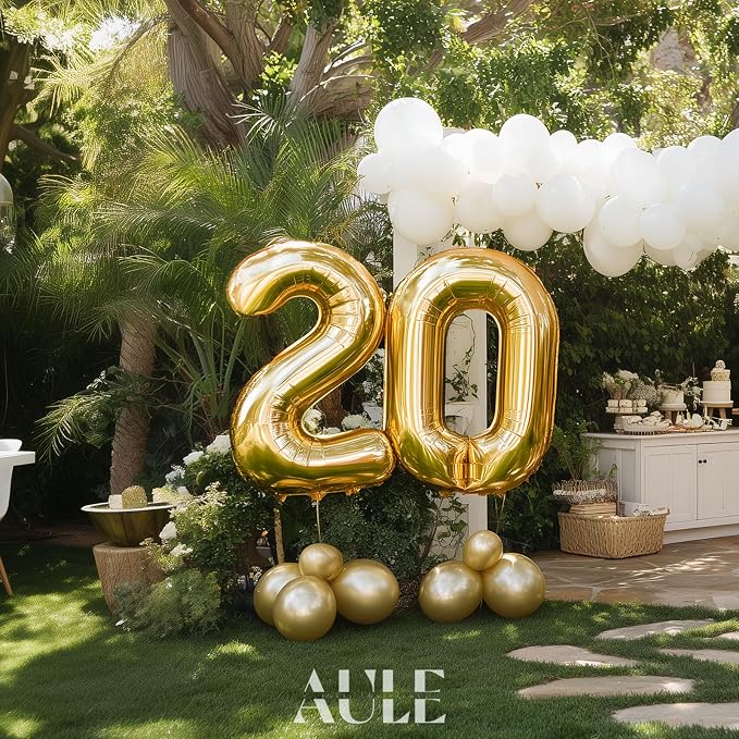 AULE 40 Inch Gold 20 Balloon Number Foil 0-9 Birthday Big Numbers | Birthday - Image 2