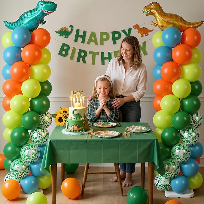 Skylety 2 Sets Dinosaur Balloon Column Stand Kit Adjustable Dino Green Orange - Image 6