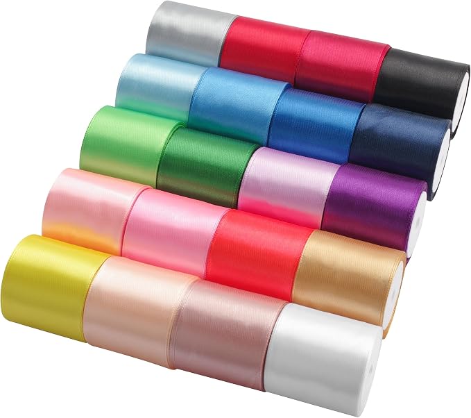 LIUYAXI 2 Inch Satin Ribbon Set – 20 Rolls Rainbow Ribbon, 5 Yards Each by LIUYAXI