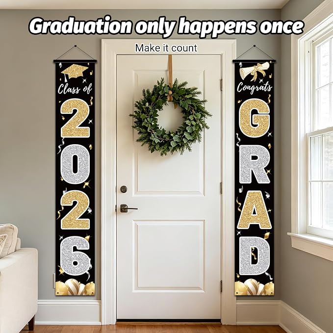Graduation Decorations 2026, Class of 2026 Banner Congrats Grad | Black Porch - Image 4