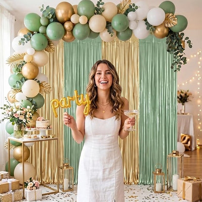 Frienda 4pcs Sage Green and Gold Party Decorations 6.6ft Fringe Curtains - Image 4