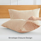 JELLYMONI 100% Natural Cotton Striped Queen Pillowcases Set, 2 Pack White and Rust Stripes Pattern Printed Pillow Covers with Envelope Closure(Pillows are not Included)